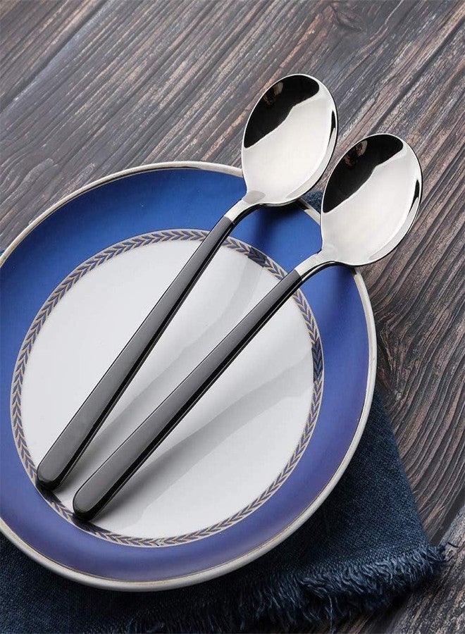 Potency 4 PCS 8 Inches Coffee Spoons, Stirring Spoons, Tea Spoons Long Black Handle, Silver Elliptical Head Teaspoons, Ice Tea Spoons, Long Spoons for Stirring, Espresso Spoons Stainless Steel - Image 5